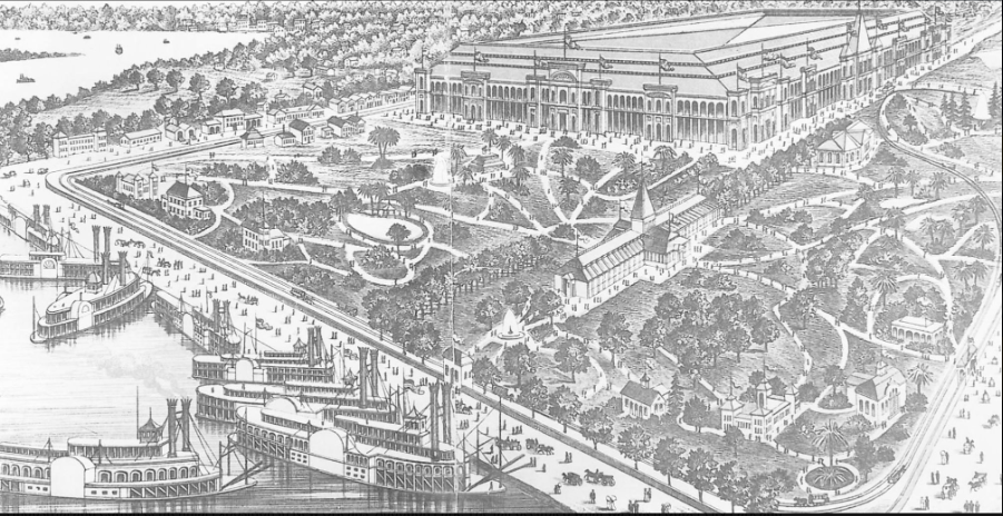 Rendering of the The 1884 Cotton Exposition, on the site of the current Audubon Park, Uptown New Orleans’